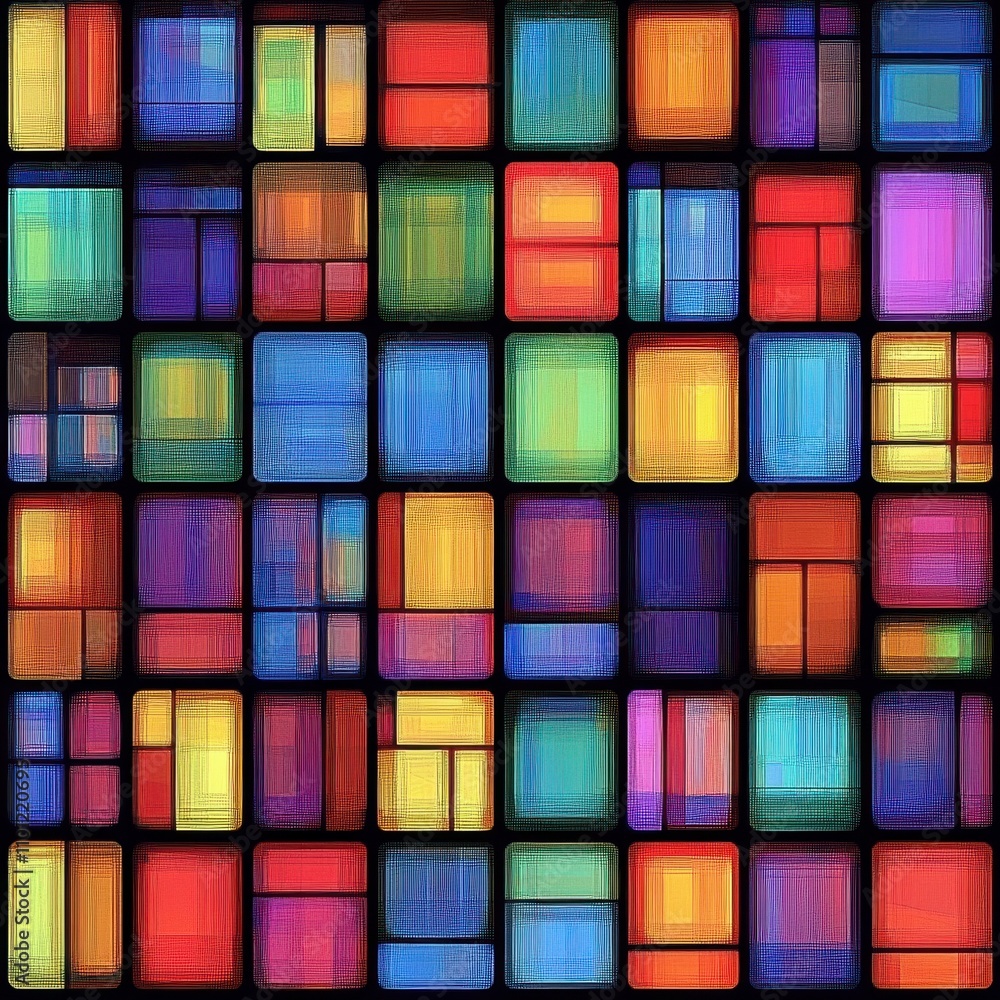 Poster a vibrant abstract background featuring a mosaic of colorful geometric shapes and patterns in variou