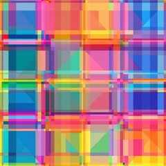 Obraz premium A vibrant abstract pattern featuring colorful squares and rectangles layered in a mosaic style.