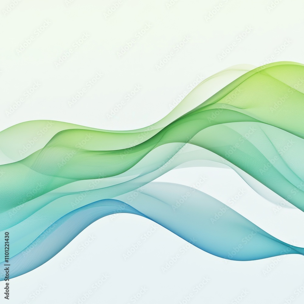 Poster abstract waves in soft green and blue tones create a serene and calming atmosphere.