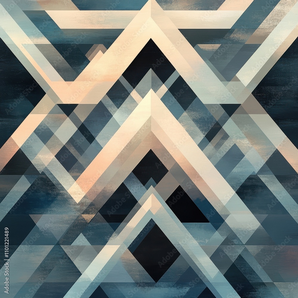 Poster abstract geometric patterns in shades of blue and beige, creating a modern and dynamic visual compos
