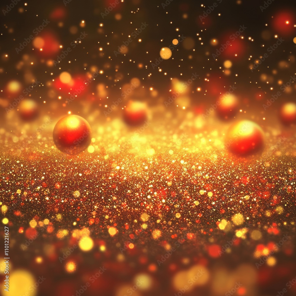 Poster an enchanting display of shimmering golden spheres, surrounded by a myriad of sparkling lights, crea