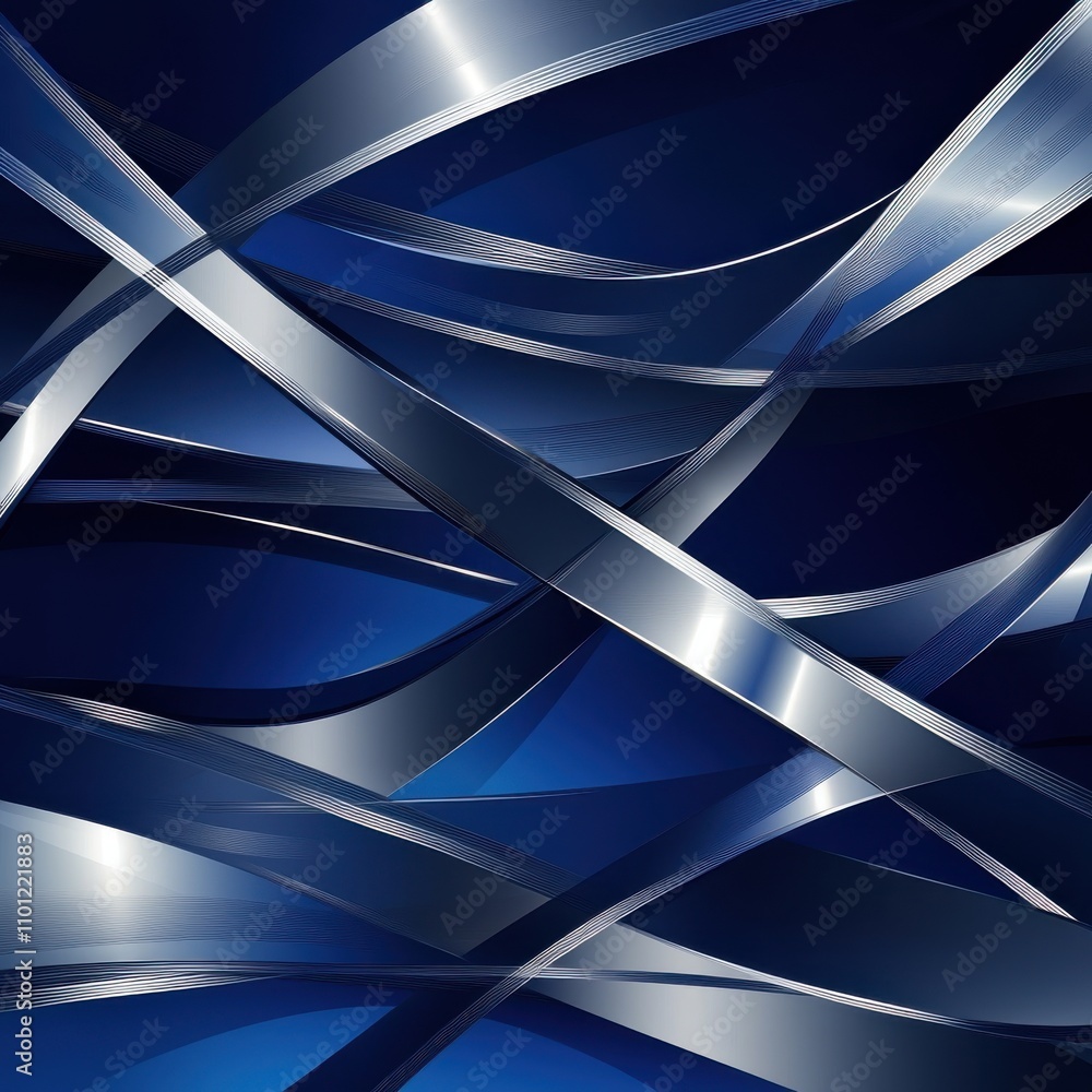 Aufkleber abstract waves in deep blue and silver tones create a dynamic and modern design.