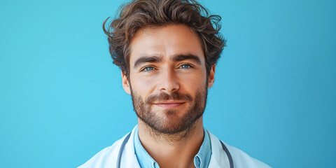Obraz premium A man with a beard and glasses is smiling at the camera