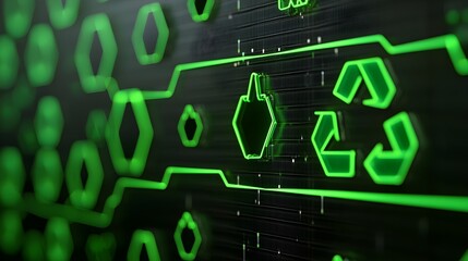 Obraz premium Green Recycle Symbols Digital Technology Background