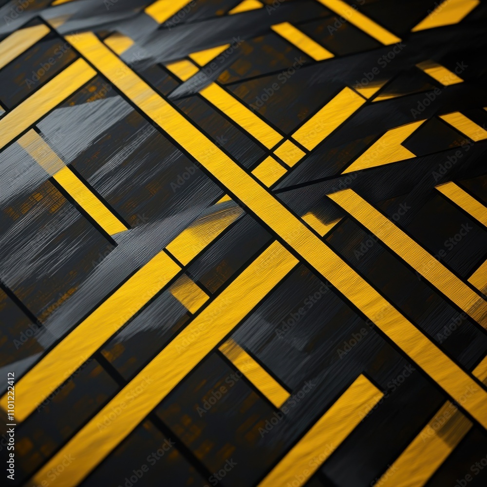 Poster a striking abstract pattern featuring bold black and vibrant yellow lines, creating a dynamic visual