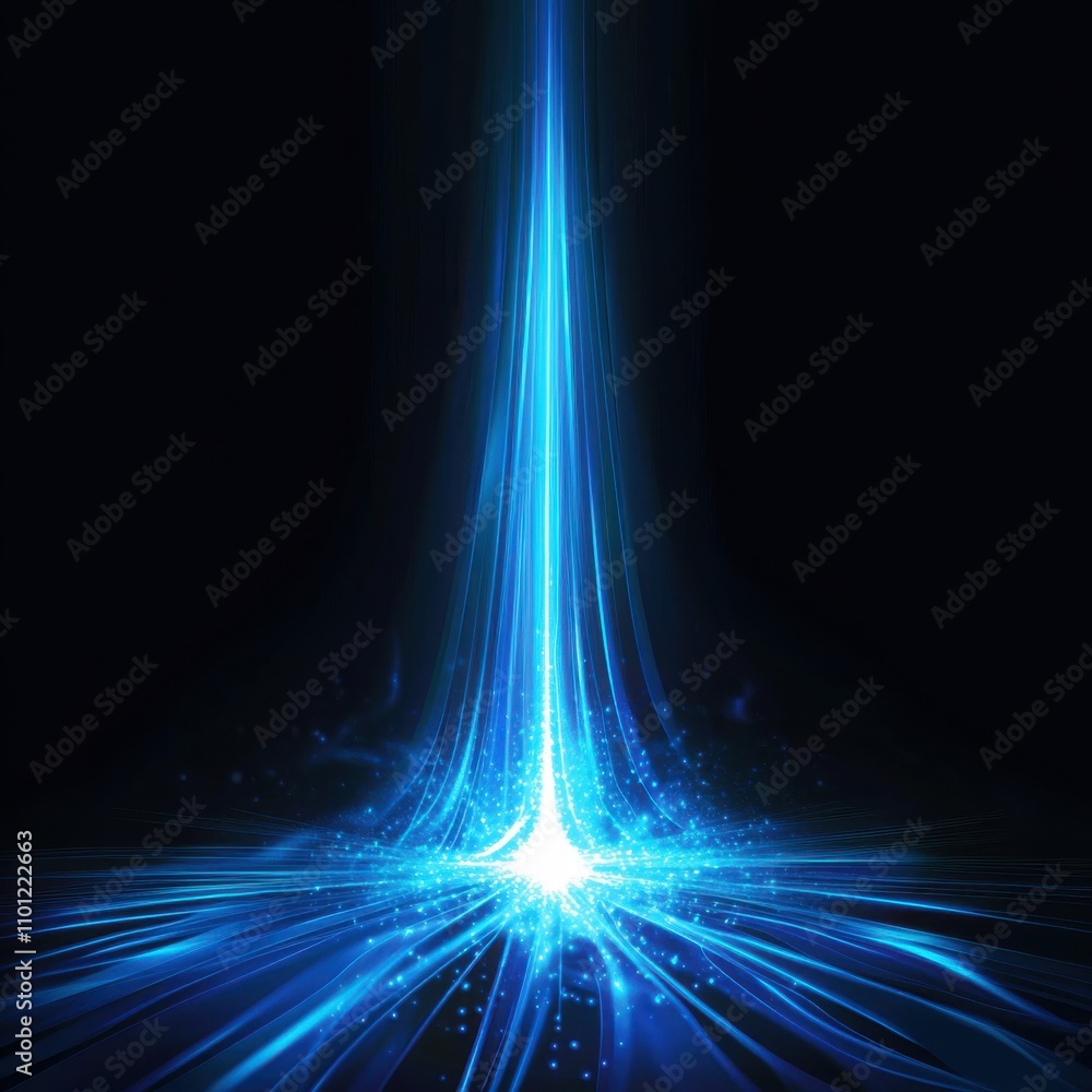 Poster a mesmerizing blue light beam emanating from a central point, creating a sense of depth and tranquil