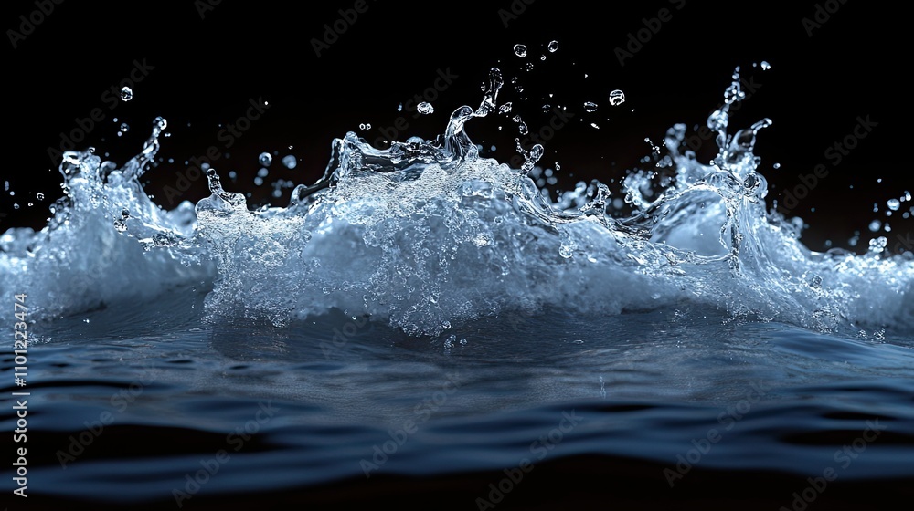 Poster flowing water liquid with alpha channel rendering