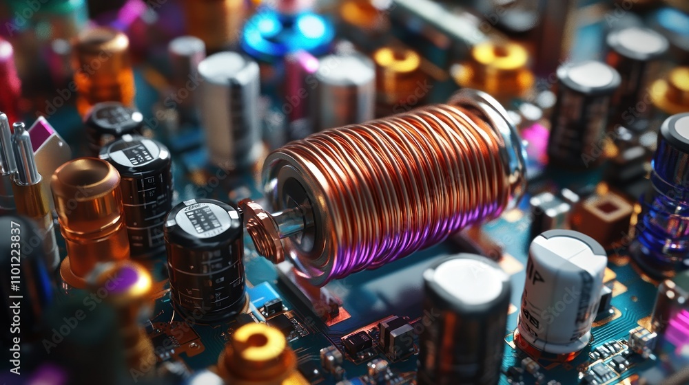 Poster copper wire that wraps around the coil. around the transformer there are various electronic componen