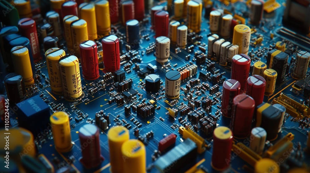 Poster capacitors and electronic circuit power supply components are placed in a proper arrangement on the 
