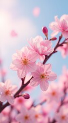 Fototapeta premium close up of cherry blossom with blue sky background.