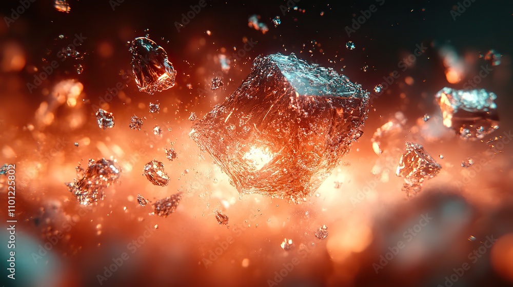 Poster glass geometry and flowing particles rendering