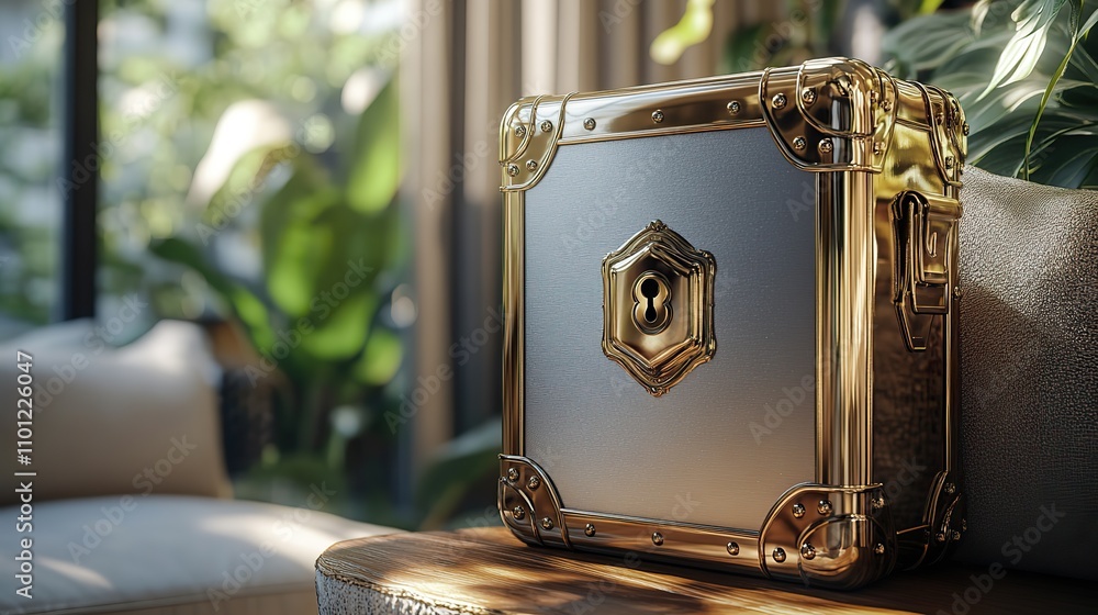 Aufkleber glossy shield and safe box rendering