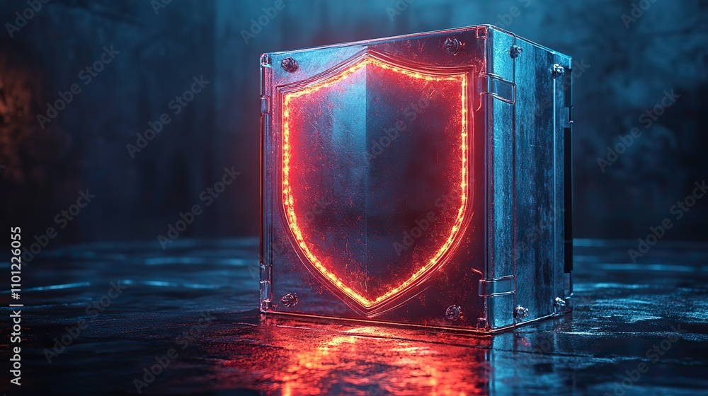 Poster glossy shield and safe box rendering