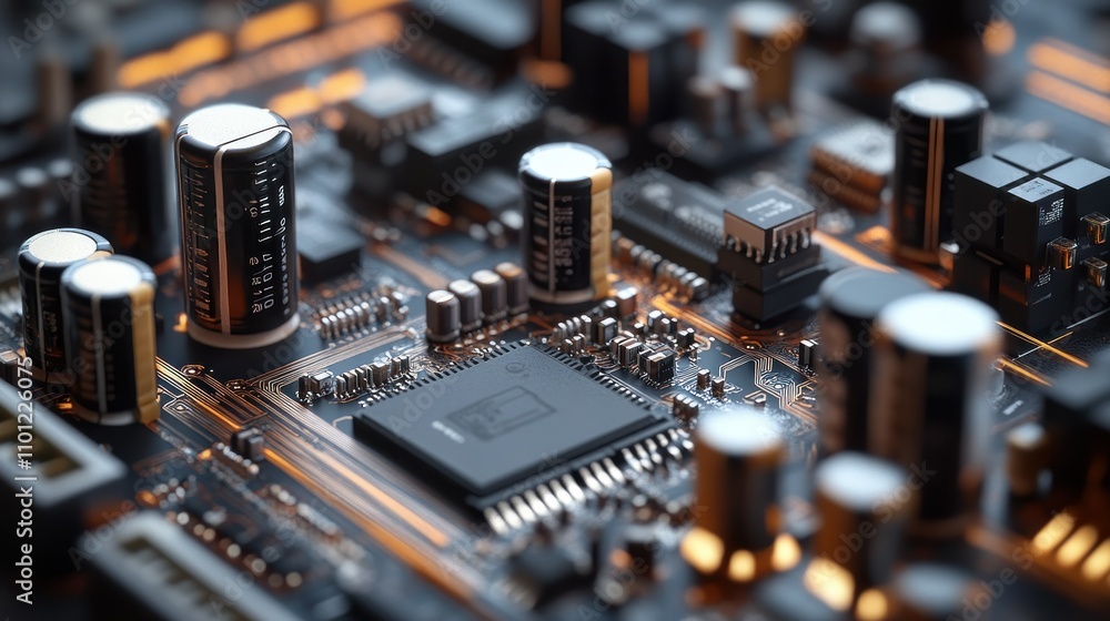 Poster power capacitors installed in radio circuits pcb, designed to filter and smooth electrical noise bac