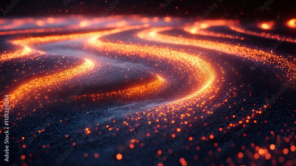 Poster glowing lines and creative geometries rendering