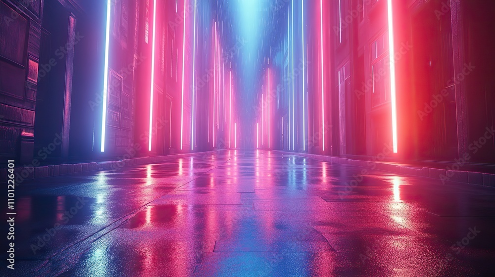 Poster glowing neon hanging lines rendering