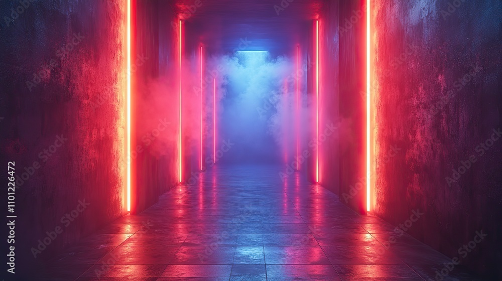 Poster glowing neon hanging lines rendering