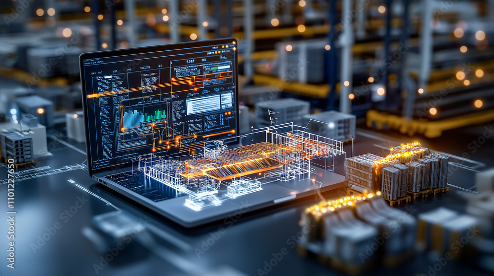 Poster advanced technology in logistics management with digital interface