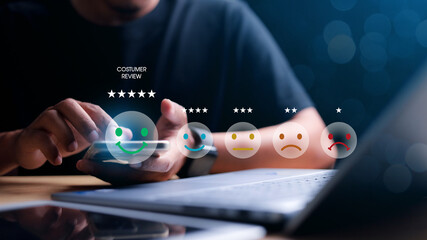 Customer review satisfaction feedback survey concept. Customer can evaluate quality of service...