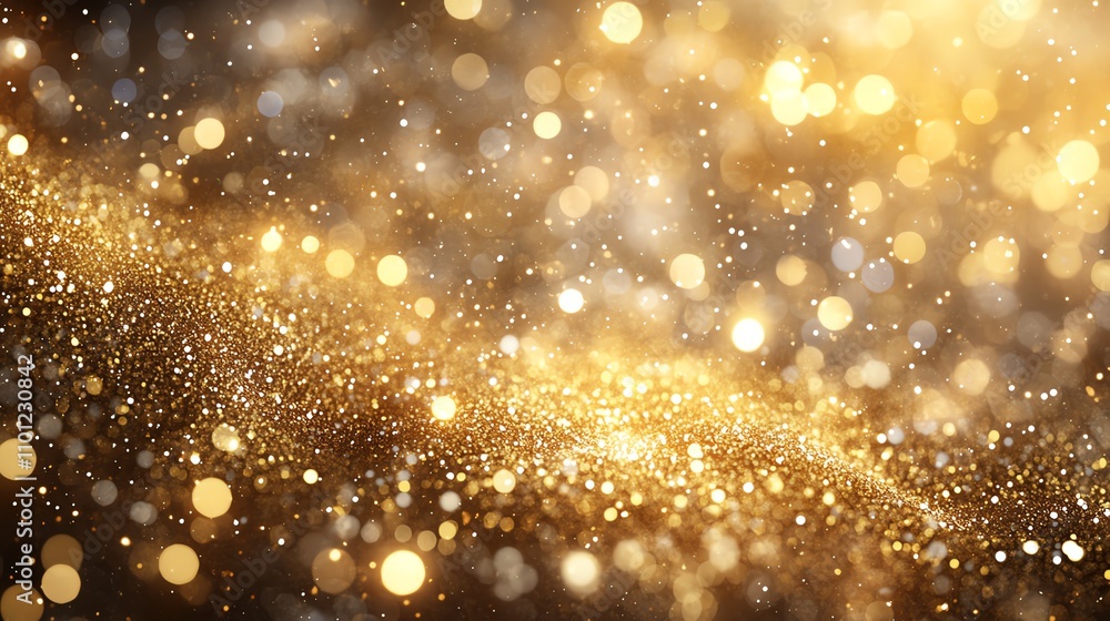 Poster shimmering golden particles create a dazzling background filled with glittering lights.