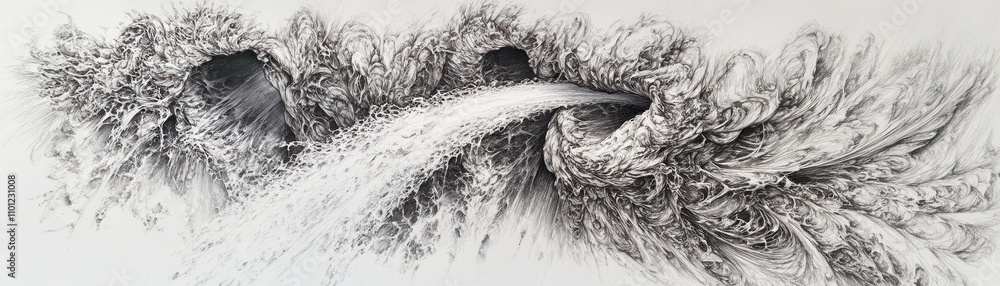 Poster abstract representation of dynamic water flow and natural elements in intricate detail.