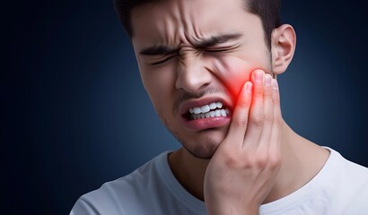 Handsome Asian young man suffering from toothache