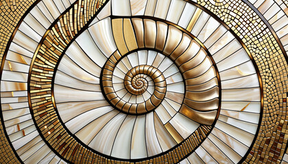 spiral shell form golden and beige modern mosaic background