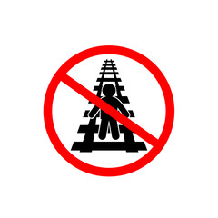 Vector illustration of a symbol icon prohibiting walking or standing on railroad tracks. emphasizes safety awareness and prohibition of walking on railroad tracks.