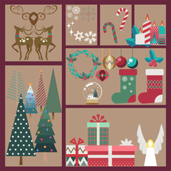 Obraz premium Flat Design and Minimalism Christmas symbols