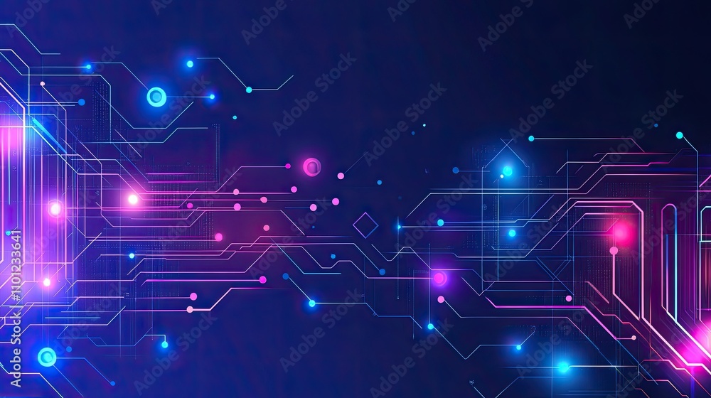 Poster abstract digital network technology background with glowing lines and nodes.