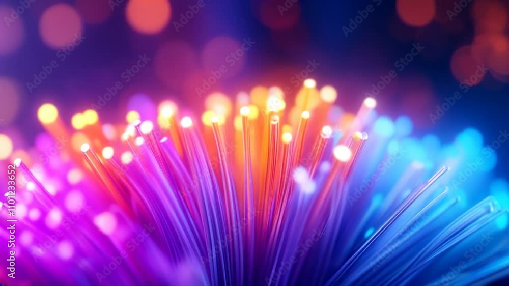 Poster vibrant abstract light trails with colorful bokeh effect in a dark background