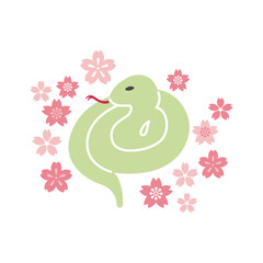 ヘビと桜の文様のイラスト