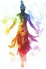 Fototapeta premium Rainbow-hued smoke surrounds a mystical figure.