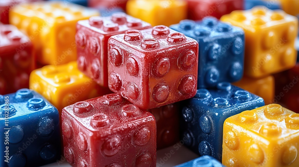 Poster isolated on a white background are colorful building blocks that are fallin