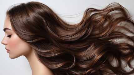 Fototapeta premium isolated on a white background brown hair long curly ponytai