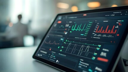 Tablet Displaying Financial Charts and Data
