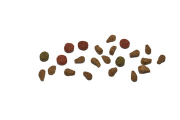 Obraz premium Dry food lies on a white background.