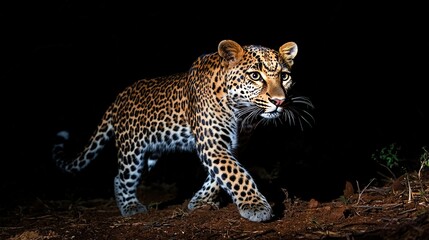 Naklejka premium night adult leopard photo with flash.
