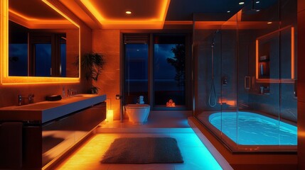 Fototapeta premium Luxurious Modern Bathroom Design with Ambient Lighting