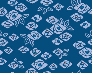 Japanese Diamond Rose Motif Vector Seamless Pattern