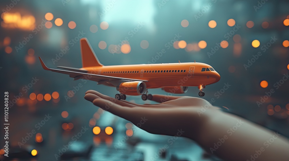 Poster loop animation of a cartoon plane in a hand rendering