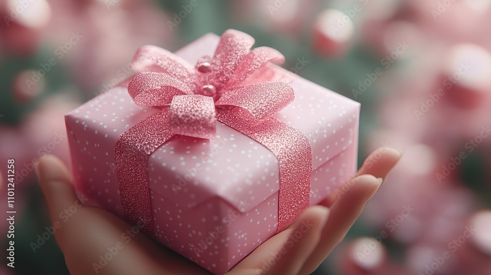 Poster loop animation of cartoon gift box in a hand rendering