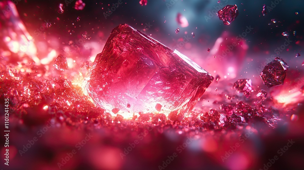 Poster loop animation of dark gem glass with neon light effects rendering