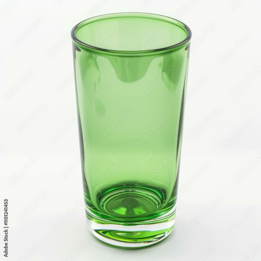 Poster empty green glass is standing on a white background, creating a simple yet elegant composition