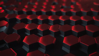 Obraz premium Abstract background made of black red hexagons of different height with red edges. Concept of creativity and art. 3d rendering