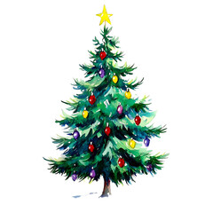 Fototapeta premium A beautifully decorated Christmas tree with a shining star on top of it