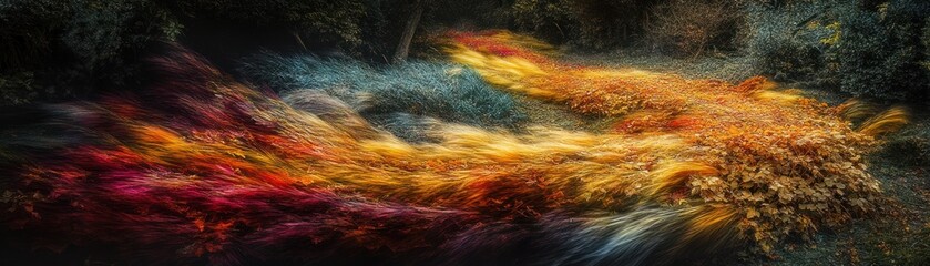 A vibrant, abstract representation of flowing autumn colors in nature.