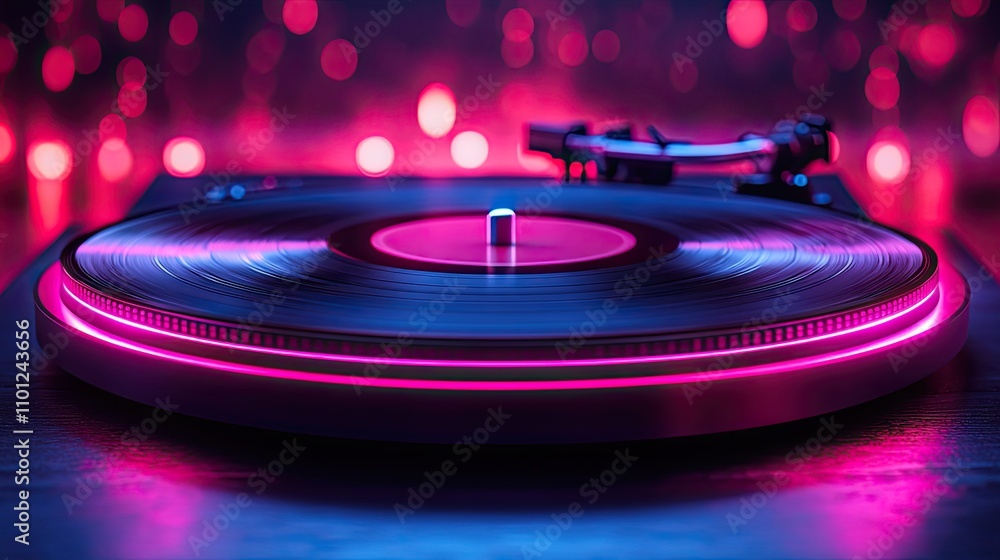 Leinwandbilder loop animation of record player with dark neon light effect rendering