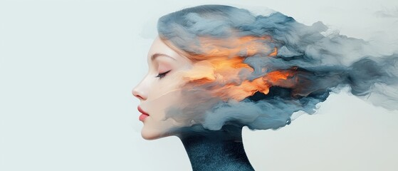 Abstract Woman Portrait  Smoky  Fire   Fluid Art  Mixed Media