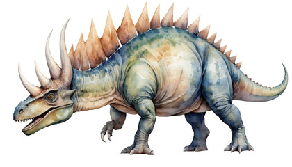 Fototapeta premium Watercolor painting of a dinosaur from the Cretaceous era isolated on white background.